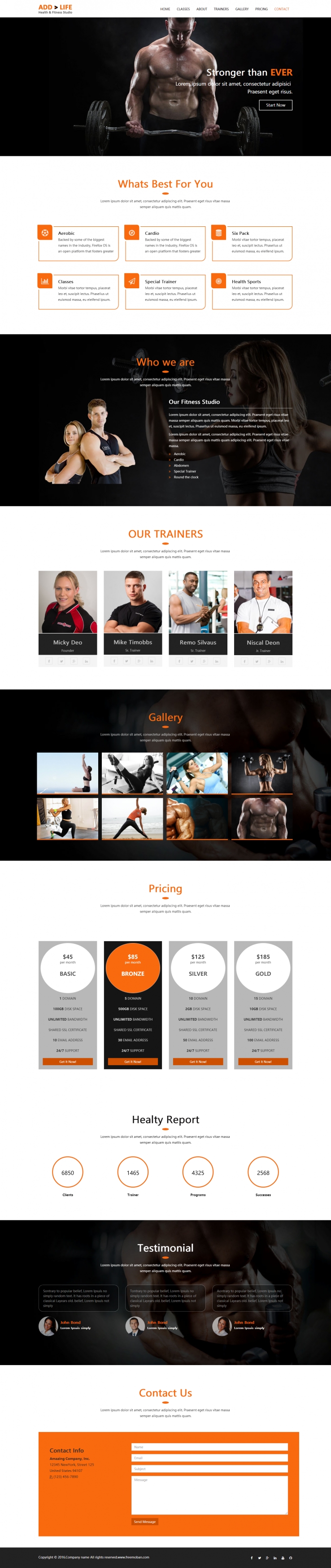 橙色简洁风格的私人健身教练网站模板下载