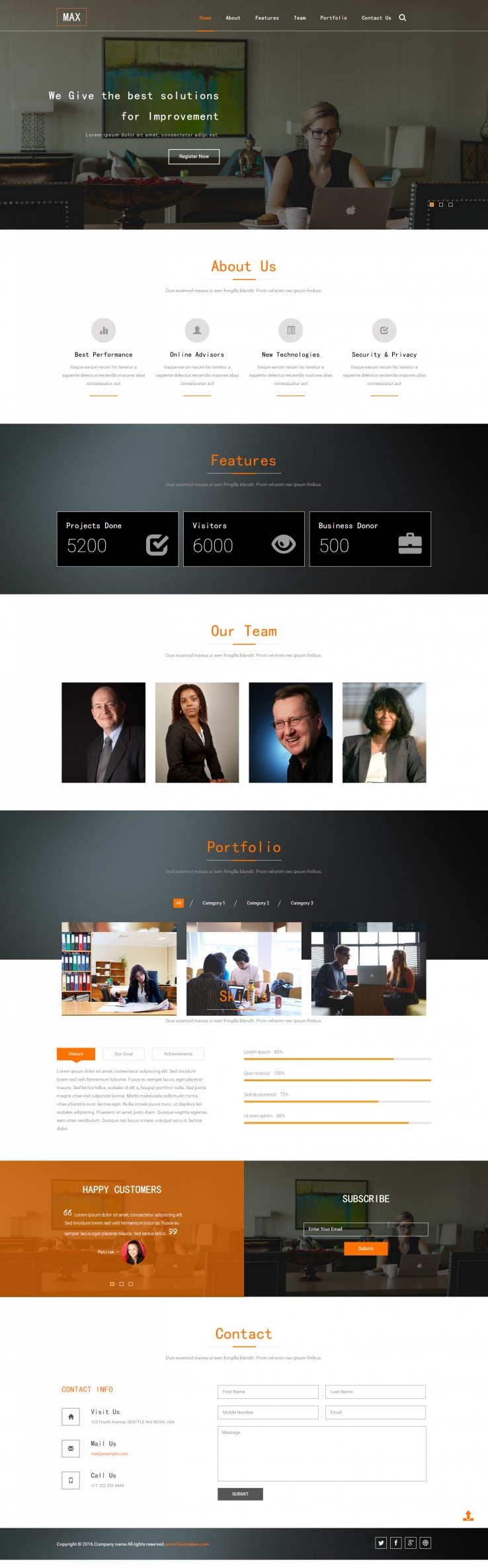 橙色简洁风格的公司业务介绍网站模板下载