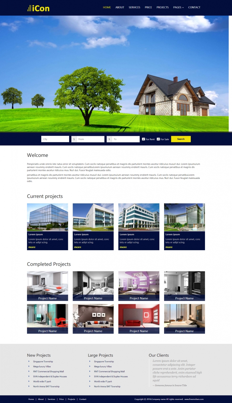 深蓝色简洁风格的商务酒店会所网站模板下载