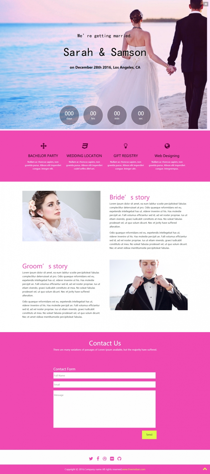 粉色大气风格的婚纱摄影HTML5网站模板下载
