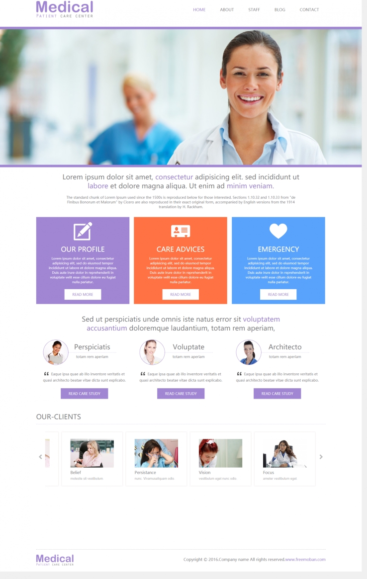 紫色简洁风格的医疗救助公益组织企业网站模板