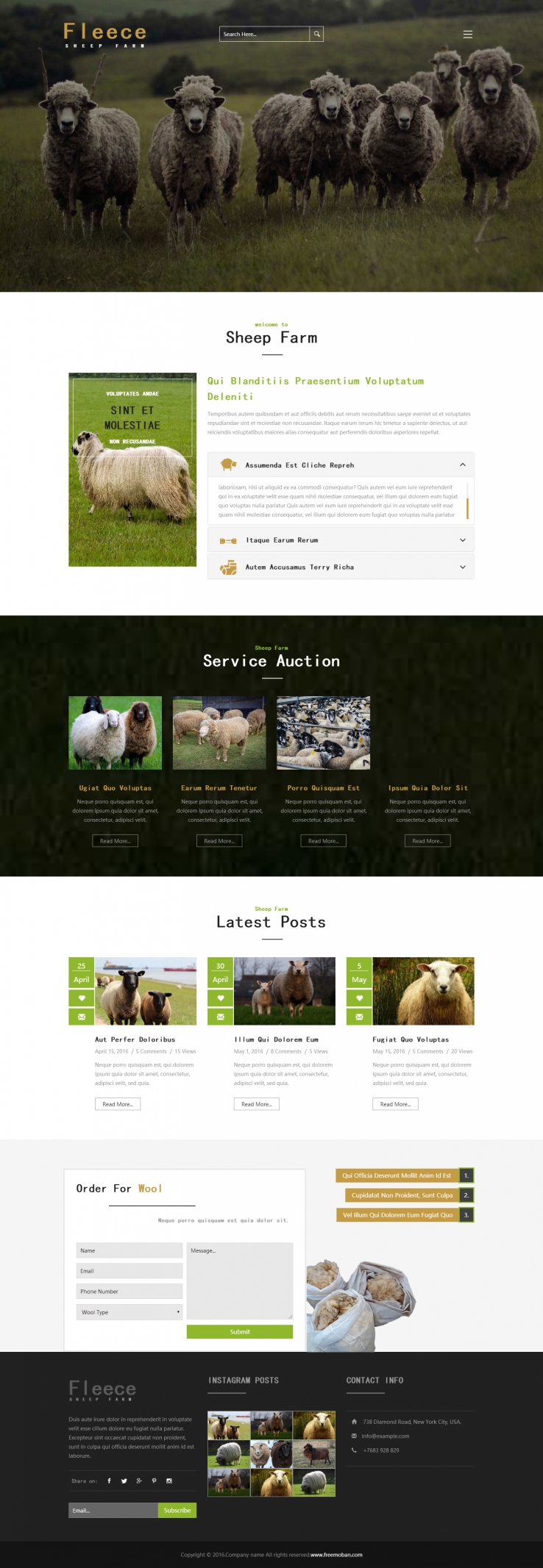 绿色宽屏风格的绵羊羊毛养殖网站模板下载