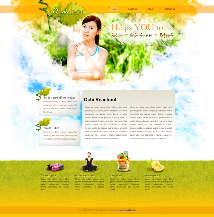 黄色漂亮风格的女性瑜伽养生企业网站模板