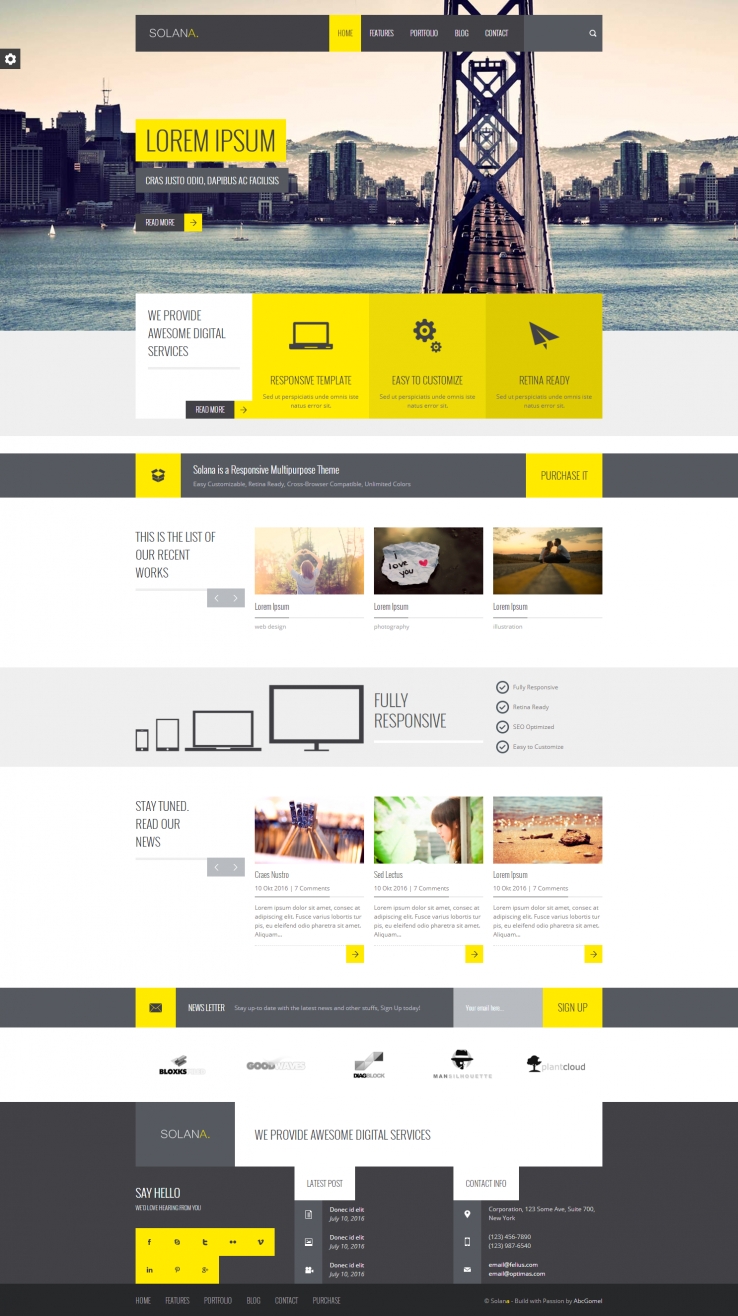 黄色创意风格的运动元素主题企业网站模板