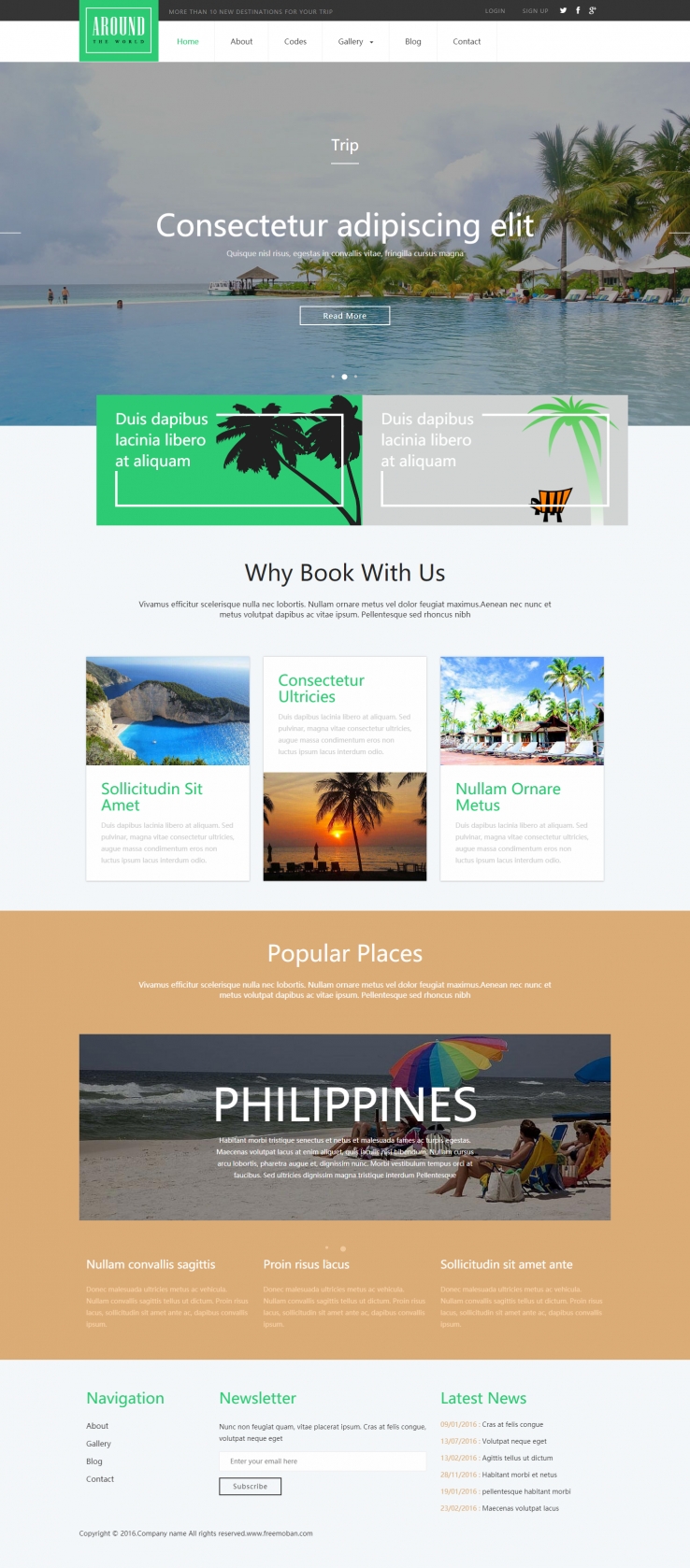 绿色简洁风格的海滩度假旅游企业网站模板