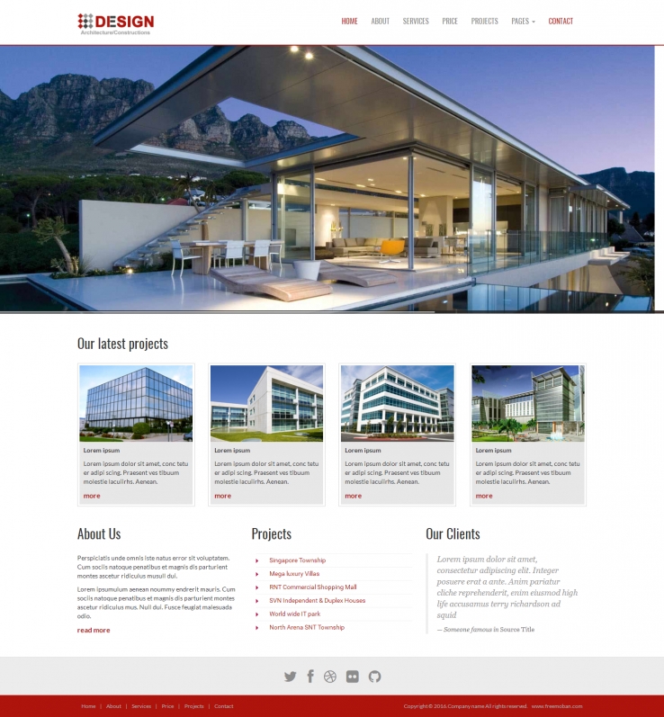 红色简洁风格的露天别墅设计网站模板下载