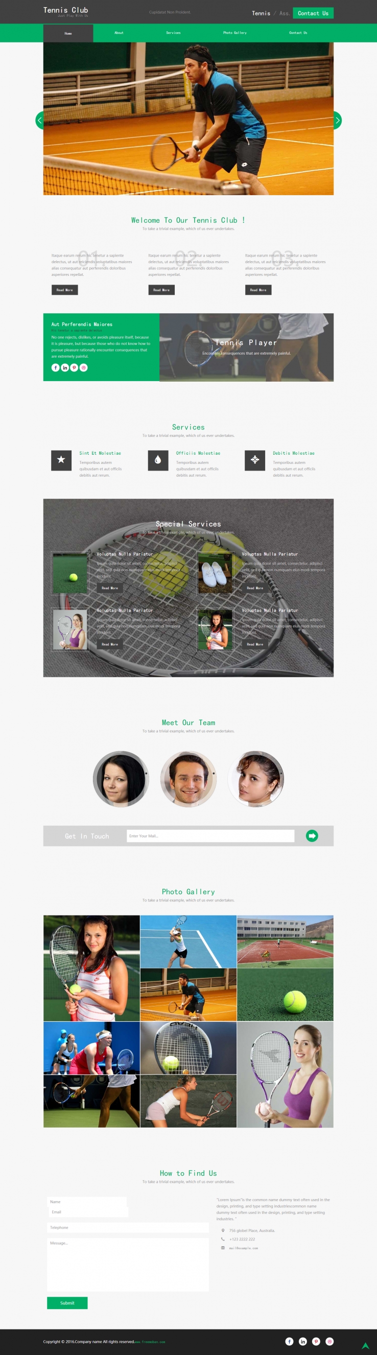 绿色简洁风格的网球体育竞技企业网站模板下载