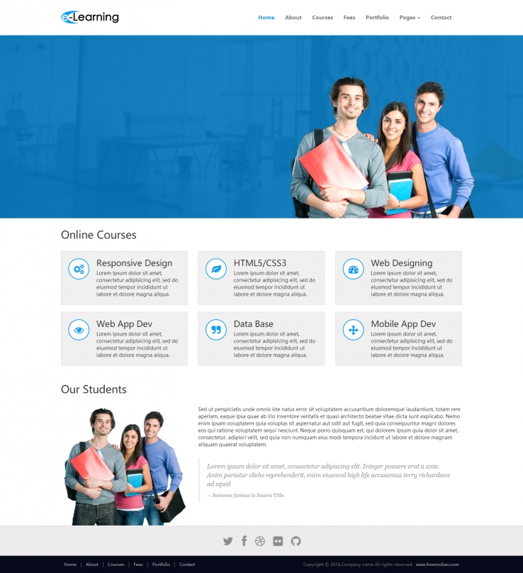 蓝色简洁风格的留学生教育培训网站模板下载