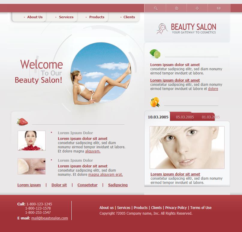 简洁红色风格的美容企业网站模板下载