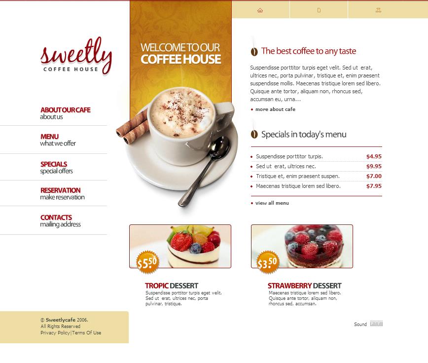 小巧精致风的美味咖啡flash网站模板下载