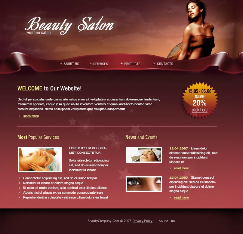 精致美丽风的美容护肤企业网站模板下载