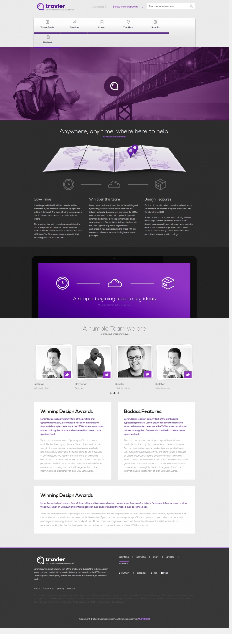 紫色简洁风格的徒步旅行企业网站模板