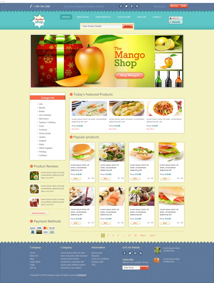 绿色简洁风格的美食订餐企业网站模板