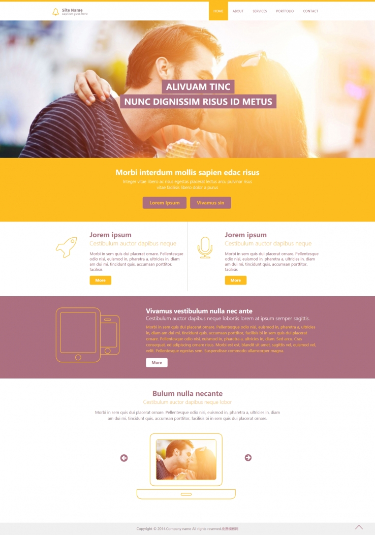 黄色简洁风格的唯美爱情企业网站模板