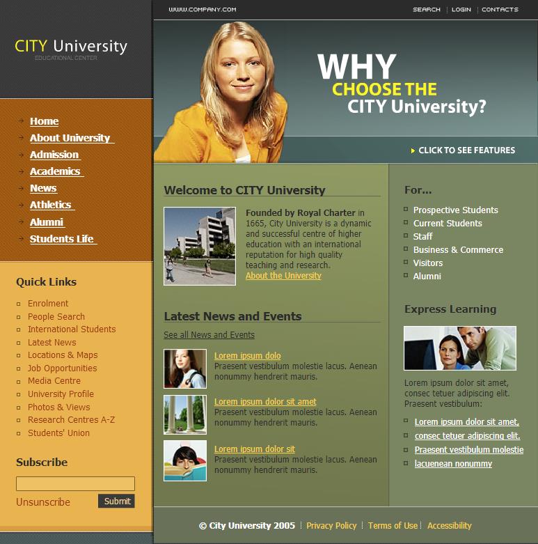 精致简洁风的国外大学网站模板下载