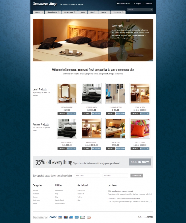 蓝色时尚风格的家居网上商城网页模板下载
