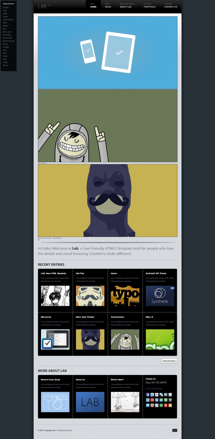 黑色个性风格的卡通人物网页博客模板