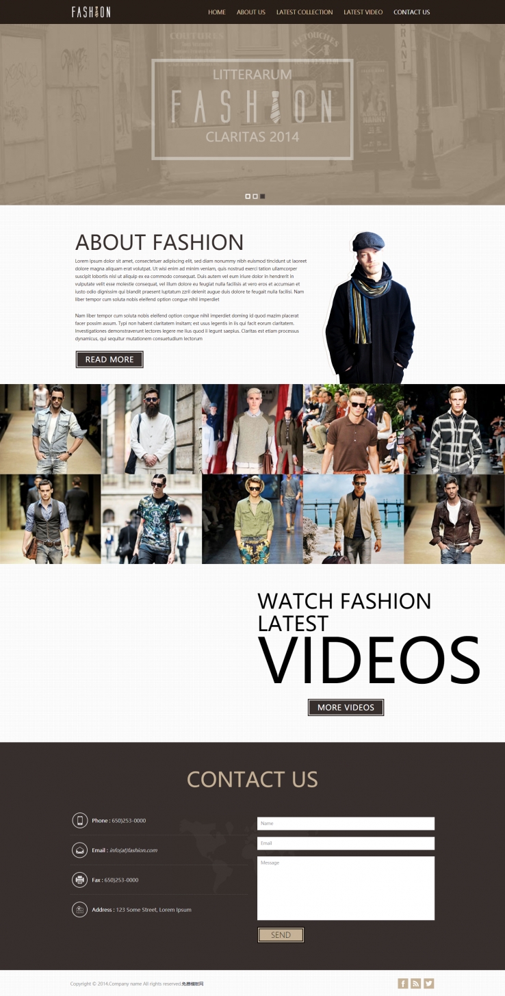 棕色扁平风格的模特时尚走秀企业网站模板