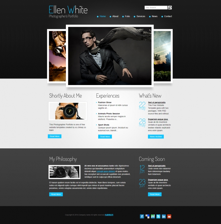 蓝色简洁风格的摄影模特企业网站模板