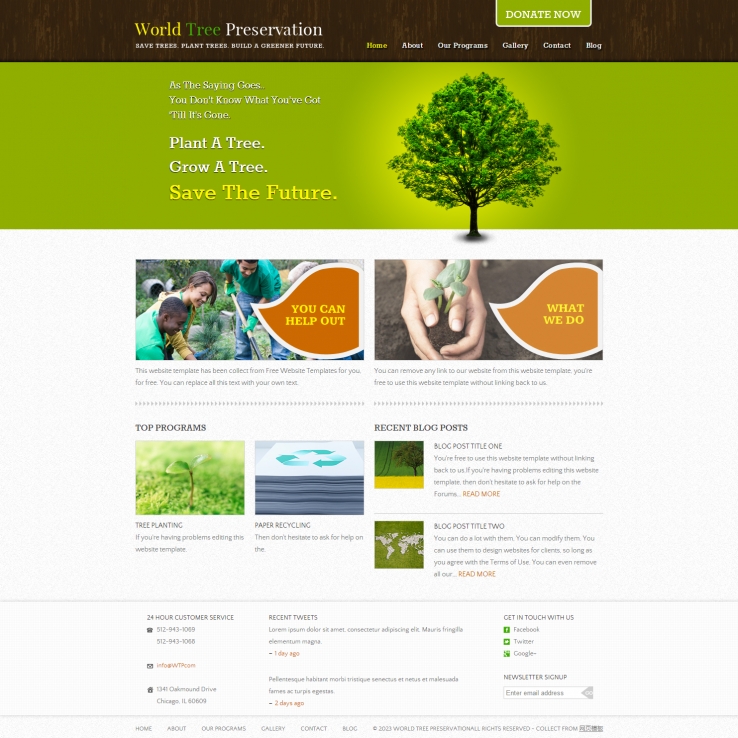 绿色简洁风格的公益植树活动网站模板下载