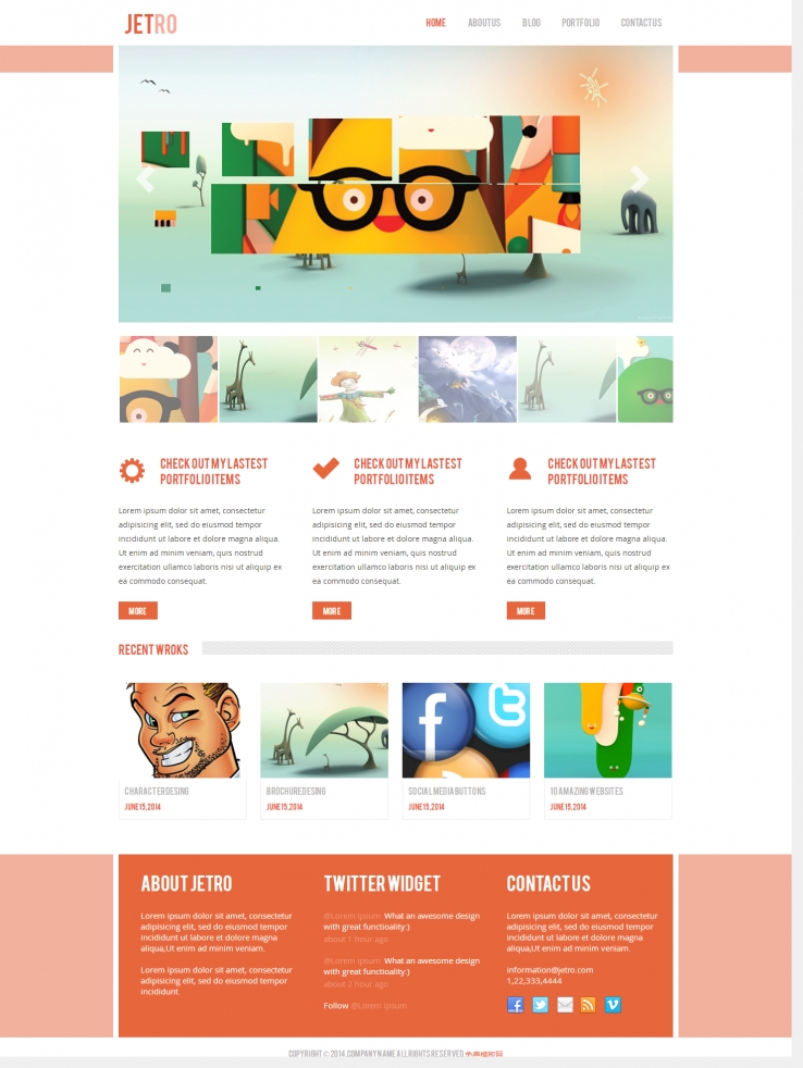 橙色清新风格的抽象卡通设计网站模板下载
