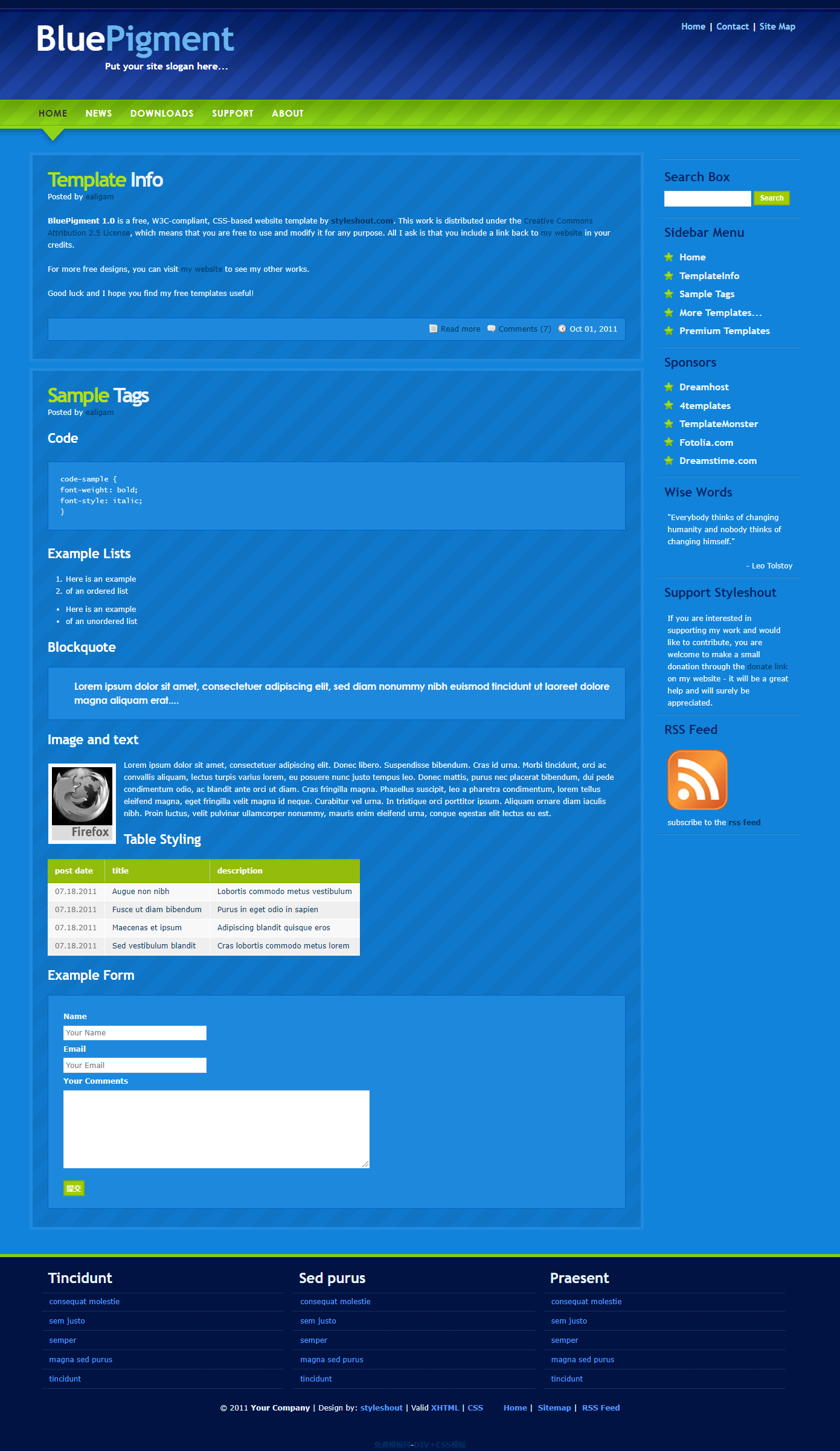 蓝色格调的个性企业网站模板下载