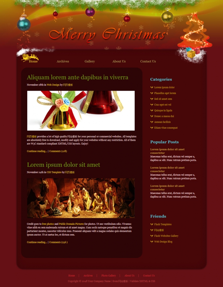 红色精致主题的圣诞节日网站模板下载