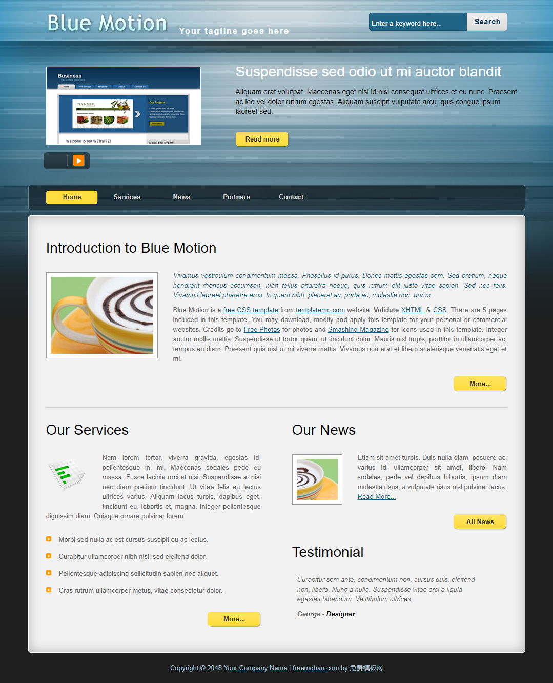 蓝色简洁风格的商务企业整站网站模板下载