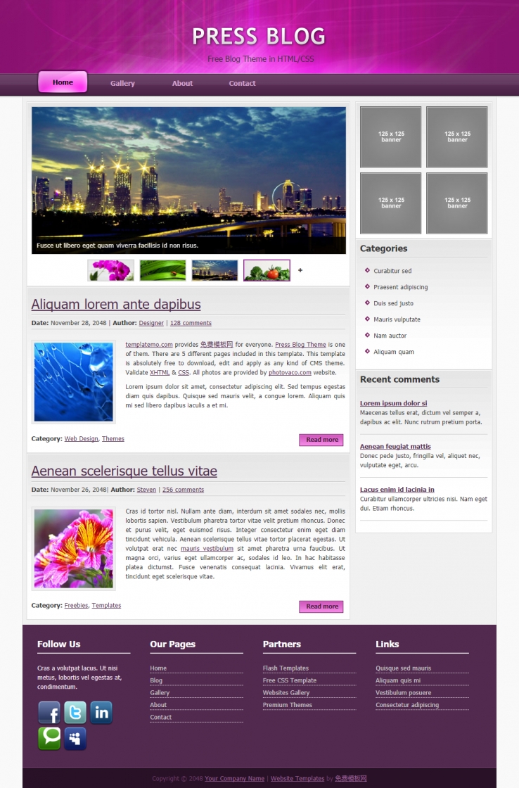 简洁紫色风格的精致博客整站模板下载