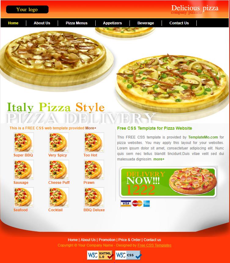 精美红色简洁的外卖披萨主题网站模板下载