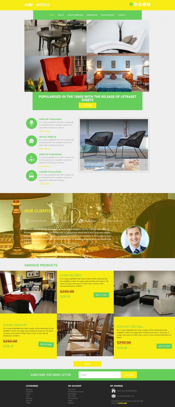 黄色简洁风格的彩色家居装修企业网站模板