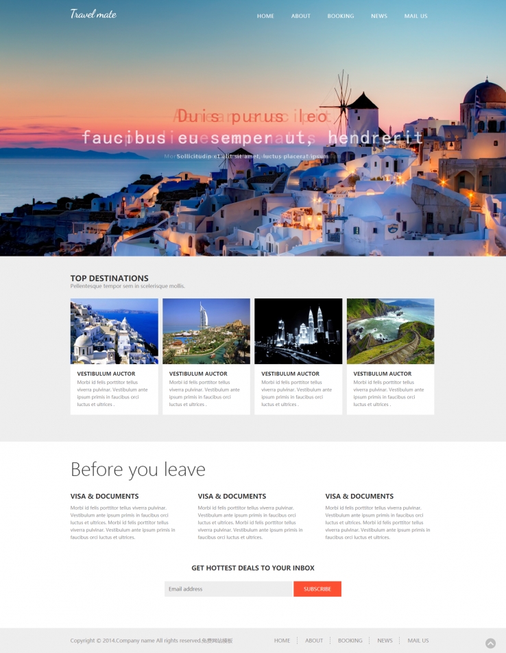 白色宽屏风格的希腊海边旅游企业网站模板