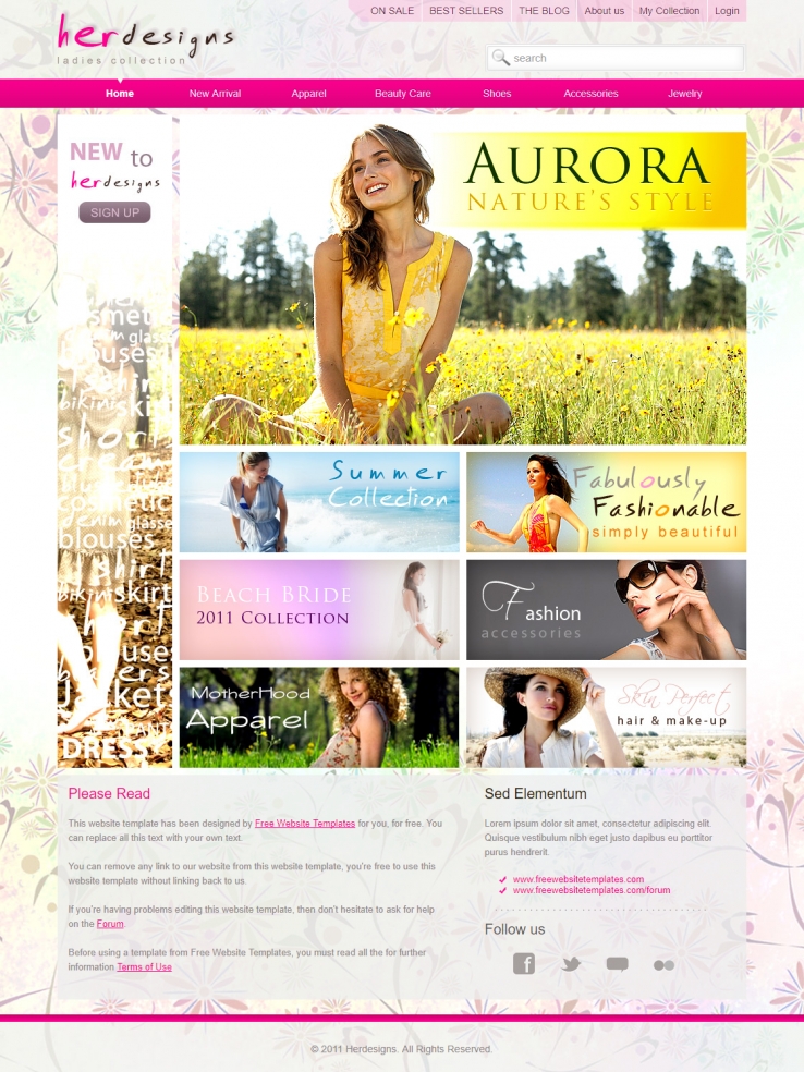 精美鲜花背景的女性用品商场整站网站模板下载