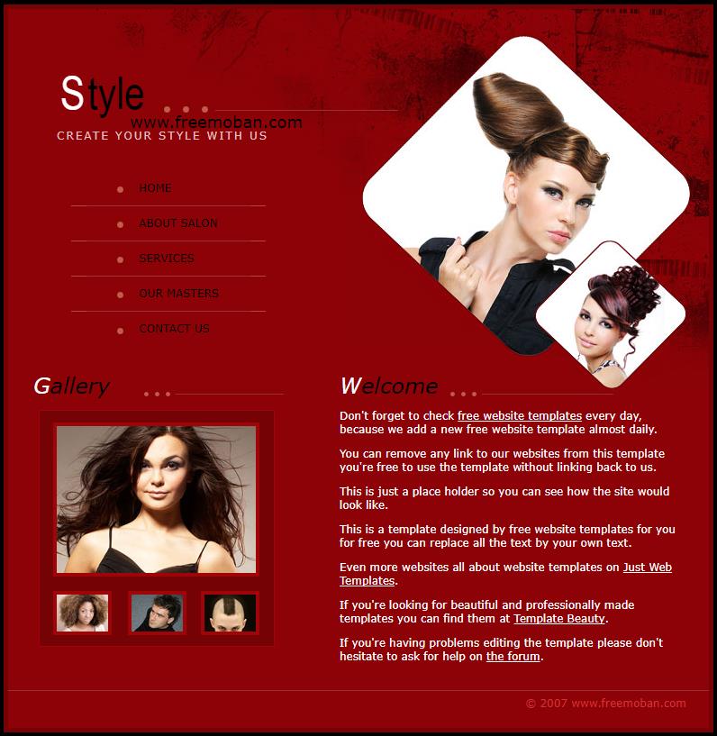 红色经典效果的发型造型设计网站模板下载