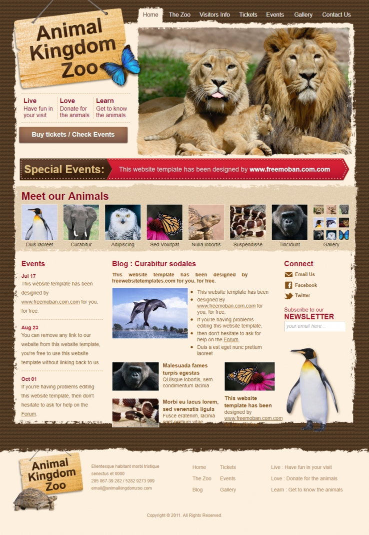 可爱精致棕色的动物园整站网站模板下载