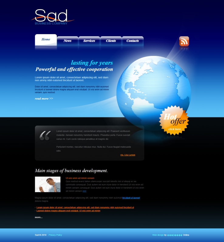 简洁湛蓝色风格的企业商务网站模板下载