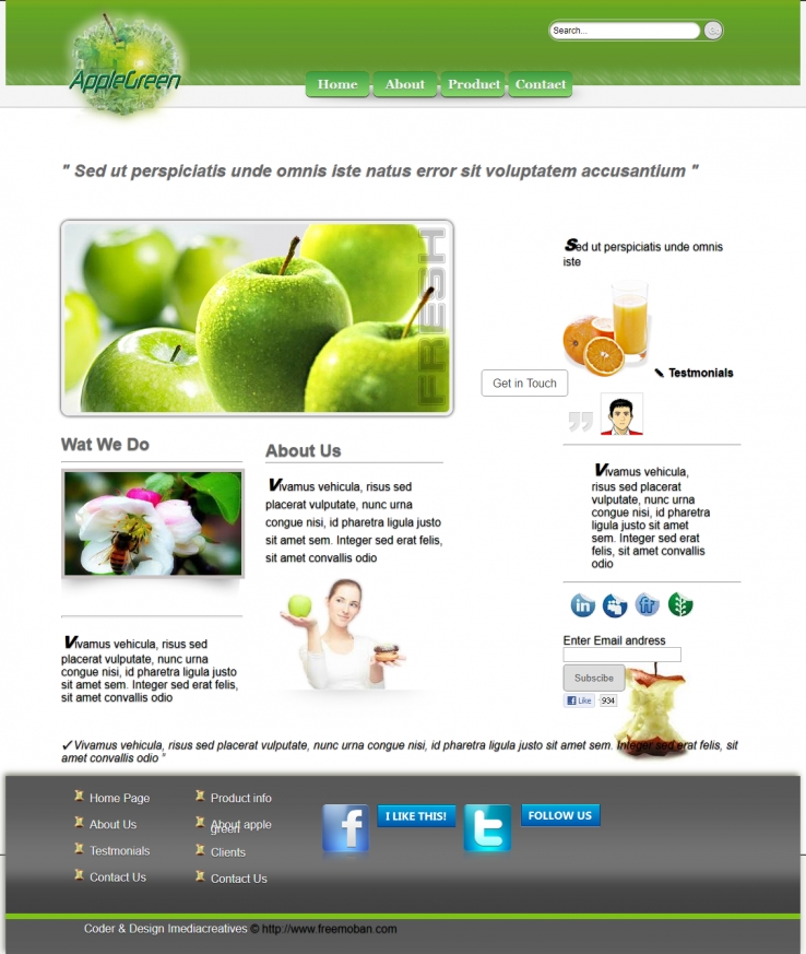 清新简洁效果的绿色水果企业单页模板下载