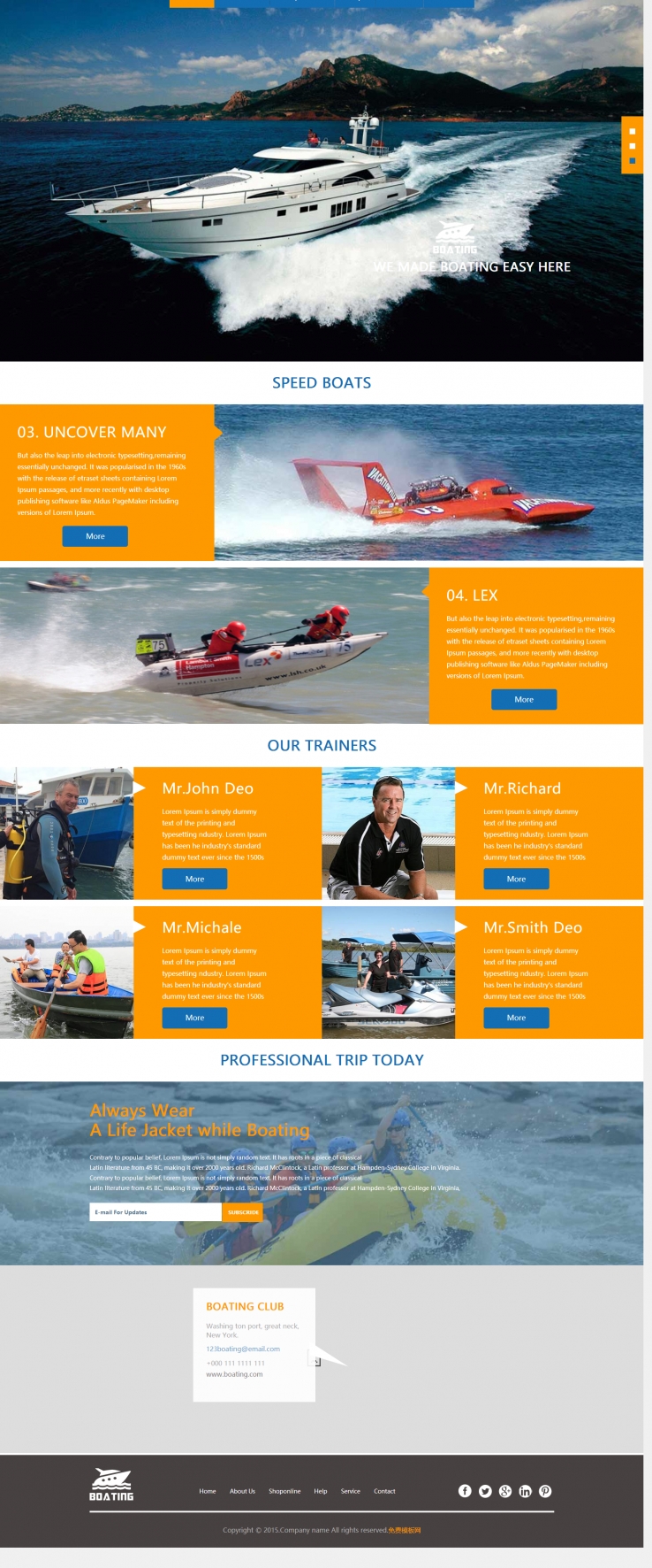 橙色大气风格的豪华游艇售卖网站模板下载