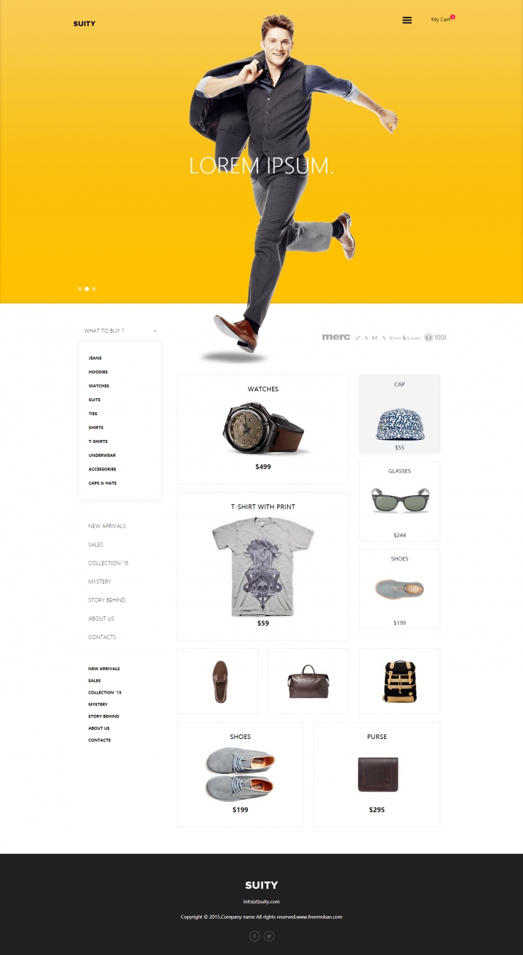 黄色宽屏风格的男士服装商场网站模板