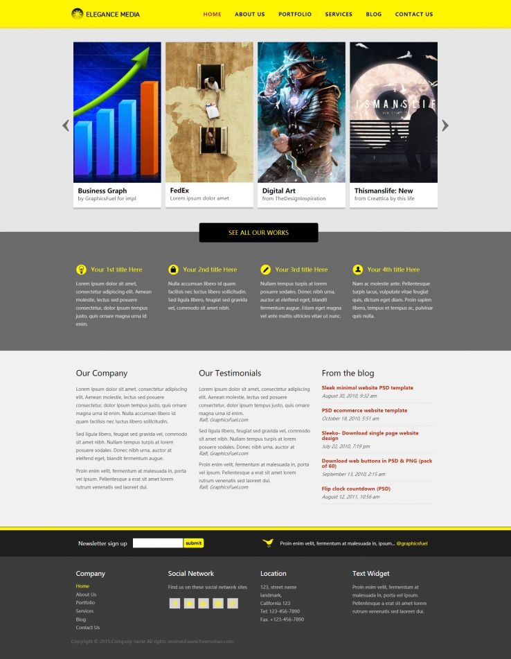 黄色简洁风格的热门电影介绍企业网站模板