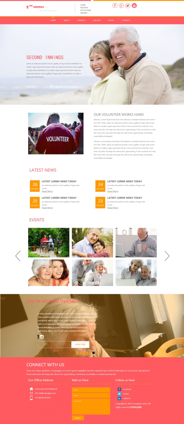 红色宽屏风格的老年人协会网页模板下载