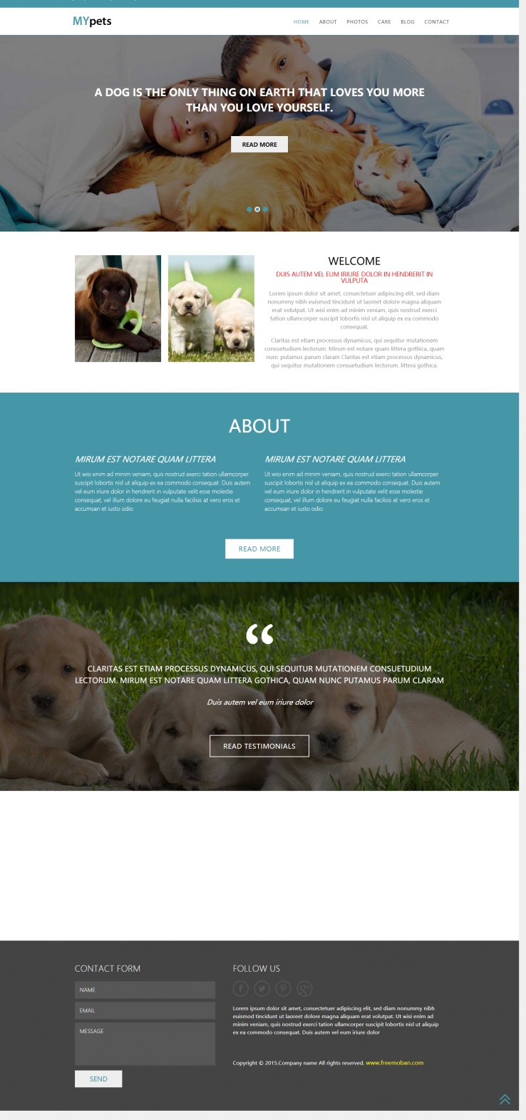 蓝色简洁风格的宠物动物企业网站模板