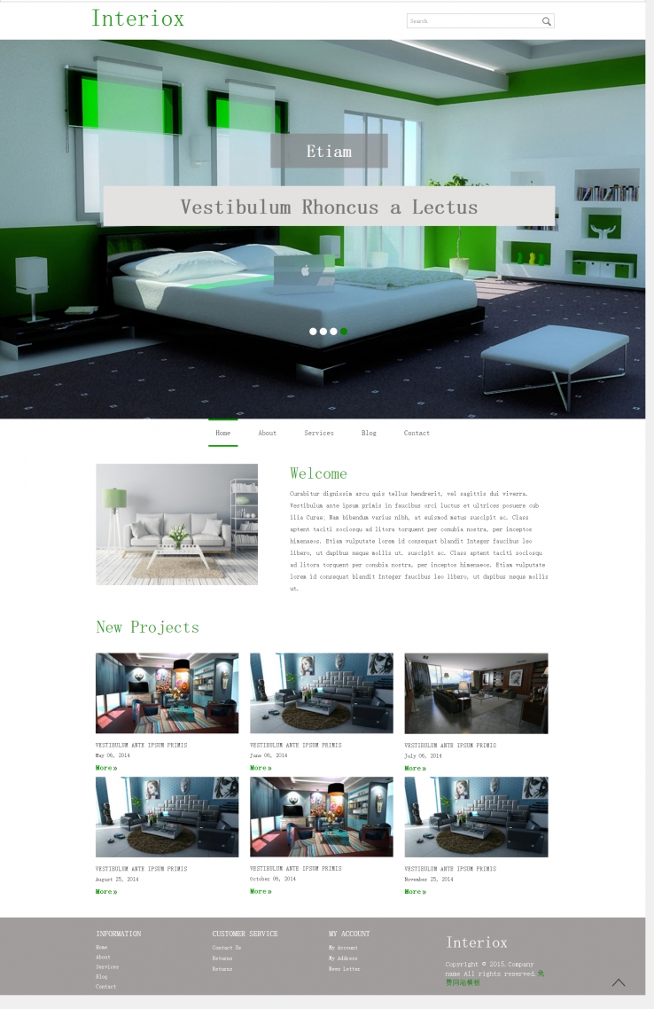 绿色清新风格的套房室内装修企业网站模板