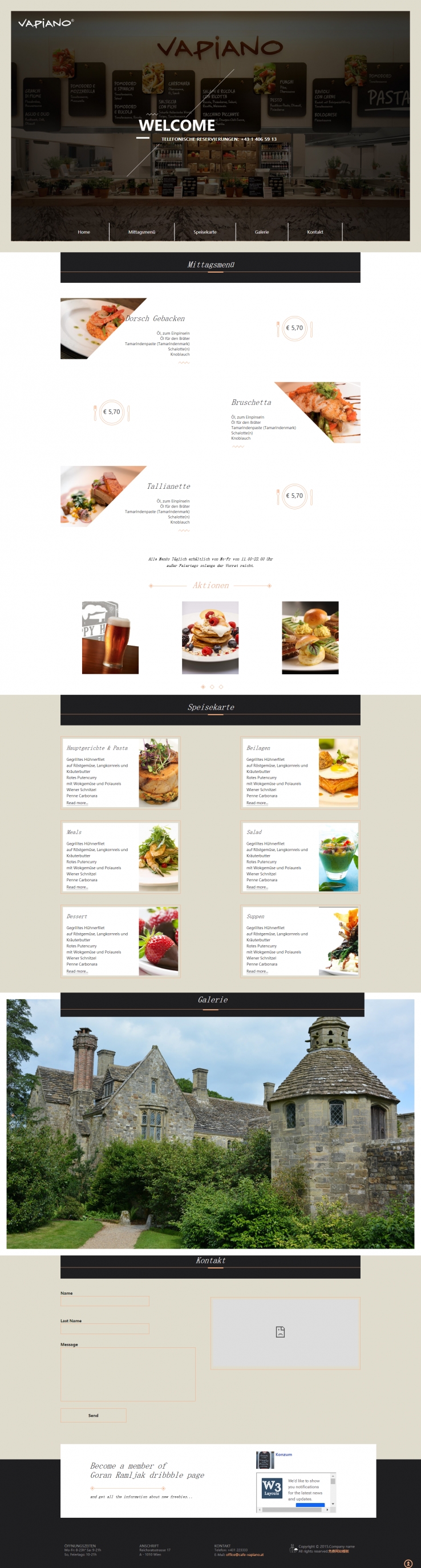 白色宽屏风格的西餐美食网页模板下载