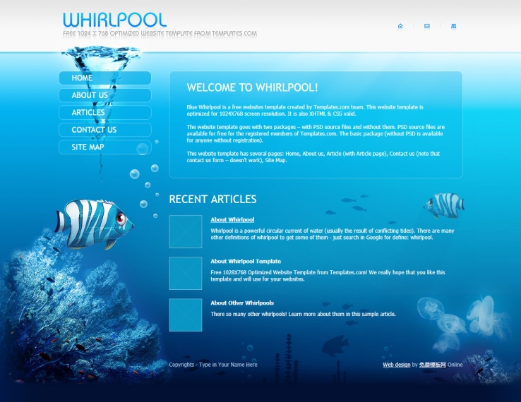 美丽蓝色风格的海洋馆整站网站模板下载