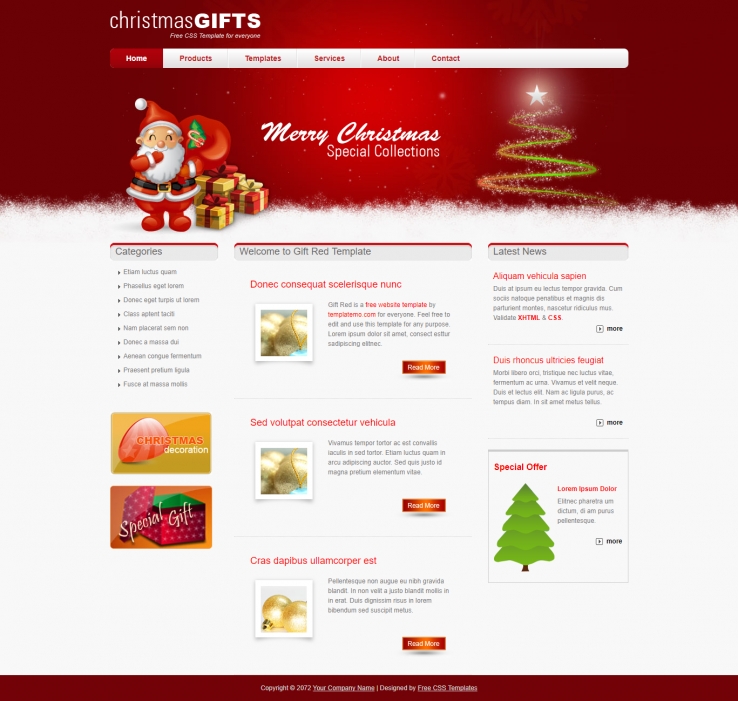 可爱精致漂亮的圣诞老人节庆网站模板下载
