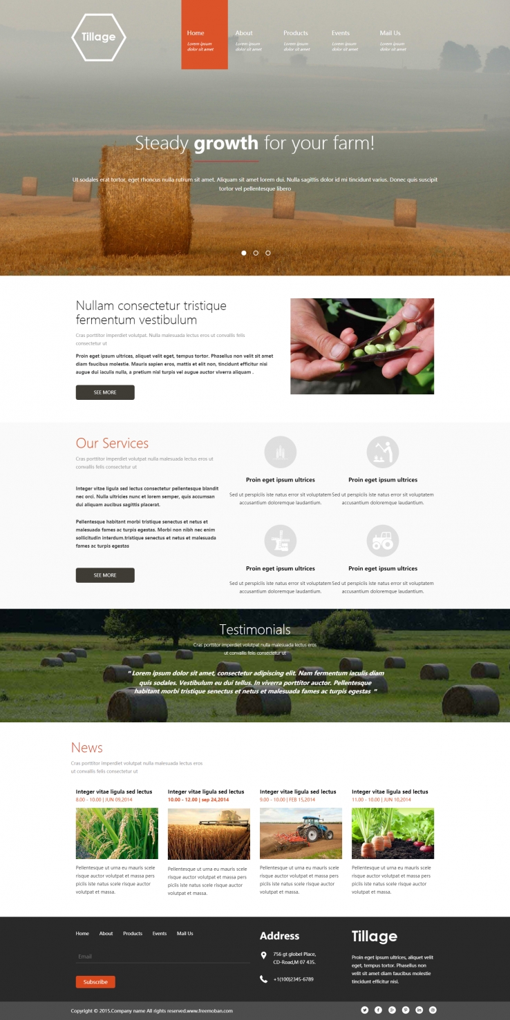 橙色宽屏风格的农场种植整站网站模板