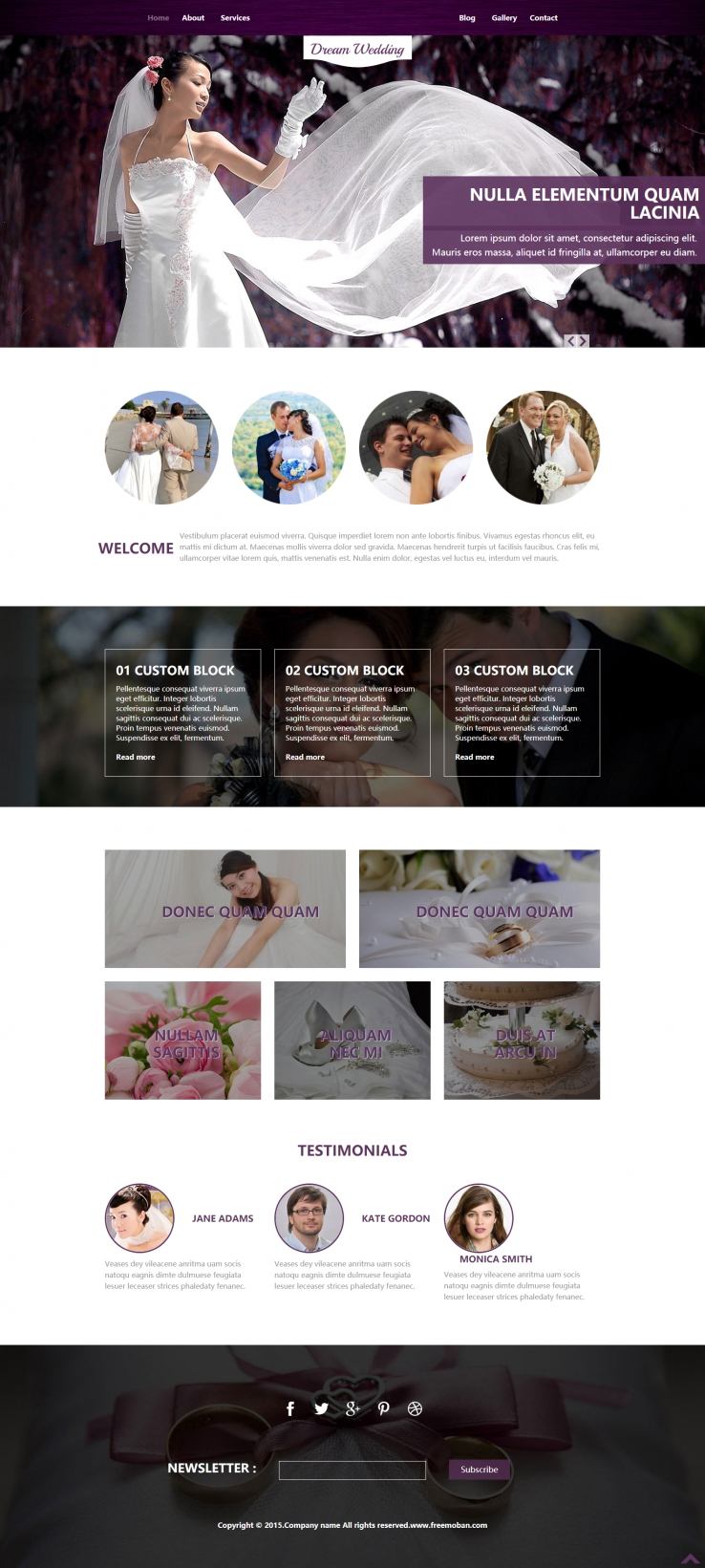 紫色简洁风格的婚纱摄影整站网站模板