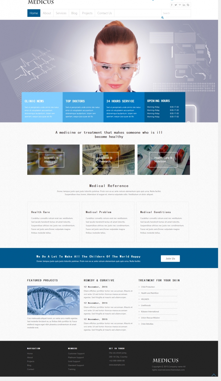 蓝色简洁风格的现代科技DNA医学整站网站模板