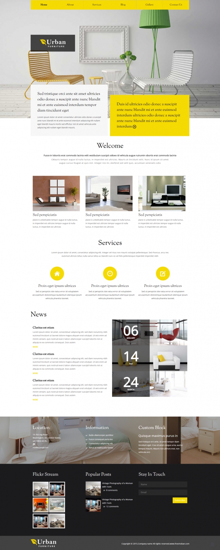 黄色简洁风格的装修家居整站网站模板